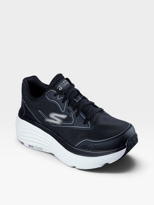 Tenis de running oklahoma Skechers para mujer en color negro con suela blanca gruesa y amortiguación Memory Foam