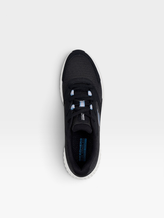 Tenis de running oklahoma Skechers Go Run Consistent negros de malla transpirable con suela blanca vista superior