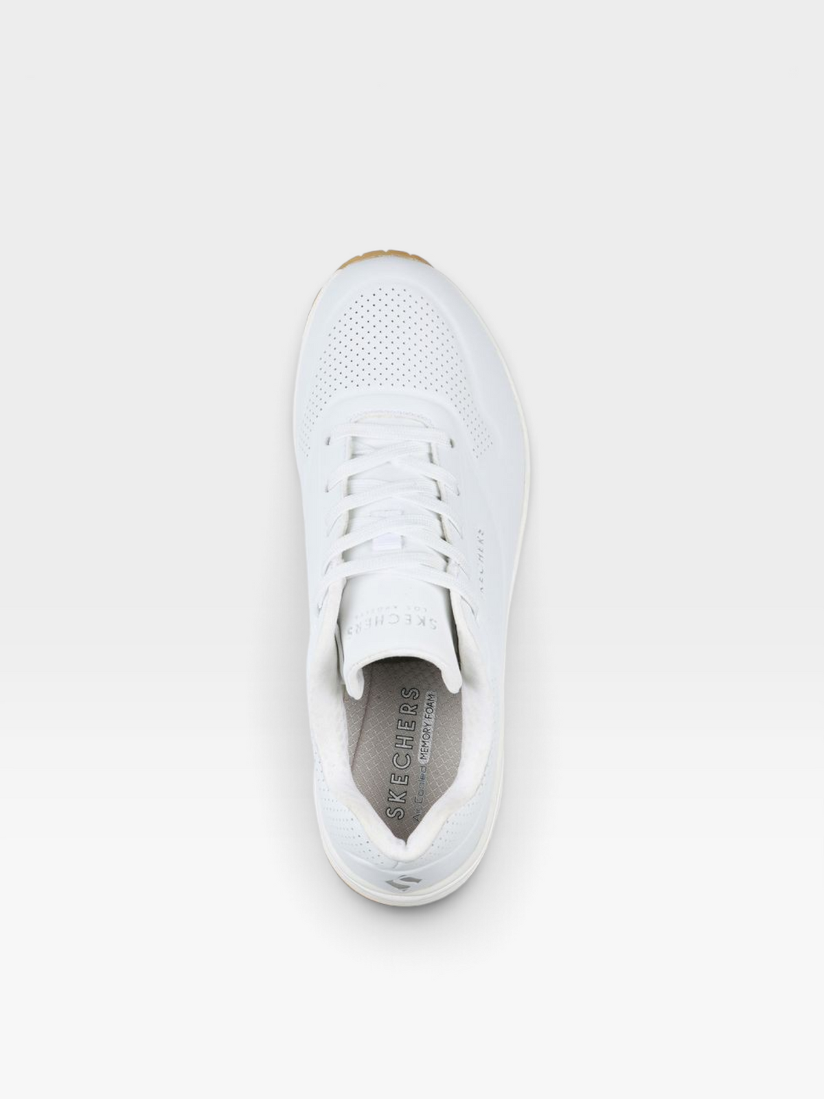 Tenis Skechers Uno blancos de cuero sintético con plantilla Memory Foam, disponibles en oklahoma