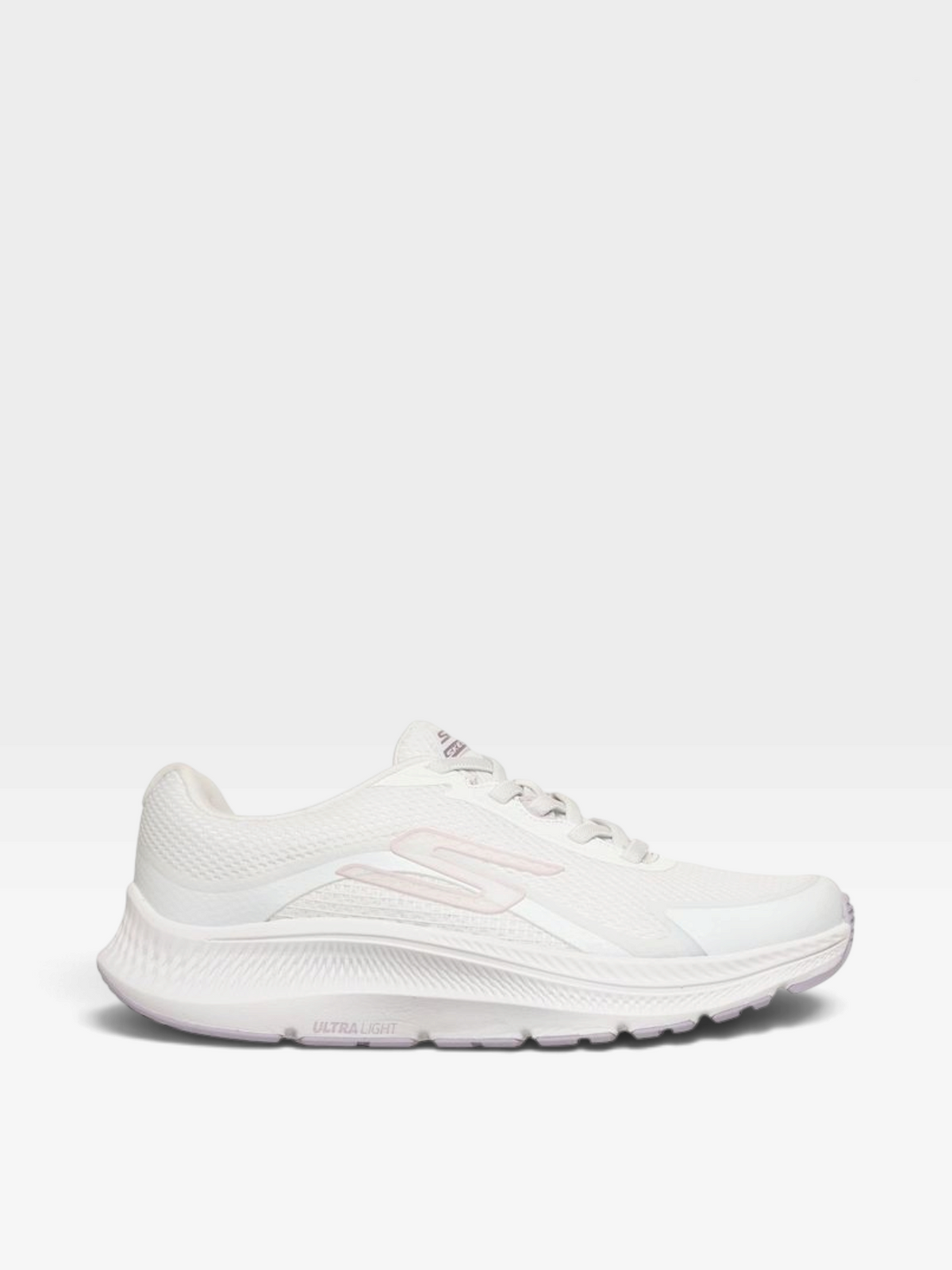 Tenis de running oklahoma Skechers Go Run Consistent 2.0 en color blanco con detalles en lavanda y suela ligera.