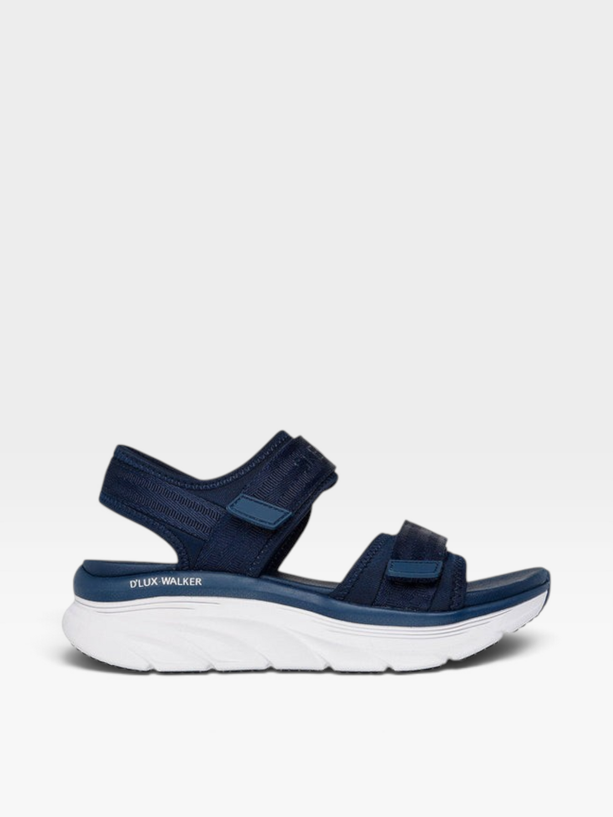Sandalias deportivas oklahoma Skechers D'Lux Walker en color azul navy con correas ajustables y suela blanca