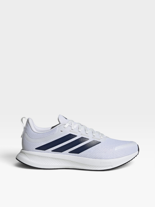 Tenis de running oklahoma Adidas RunBlaze blancos con franjas laterales oscuras y malla transpirable para hombre