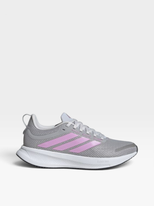 Tenis Adidas casuales para mujer en color gris con detalles en rosa, diseño deportivo con tecnología Cloudfoam